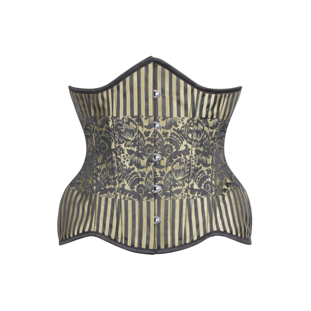 Attitude Corsets - Steampunk Brocade Curvy Waist Training Unterbrustkorsett für Taillentraining - Goldfarben